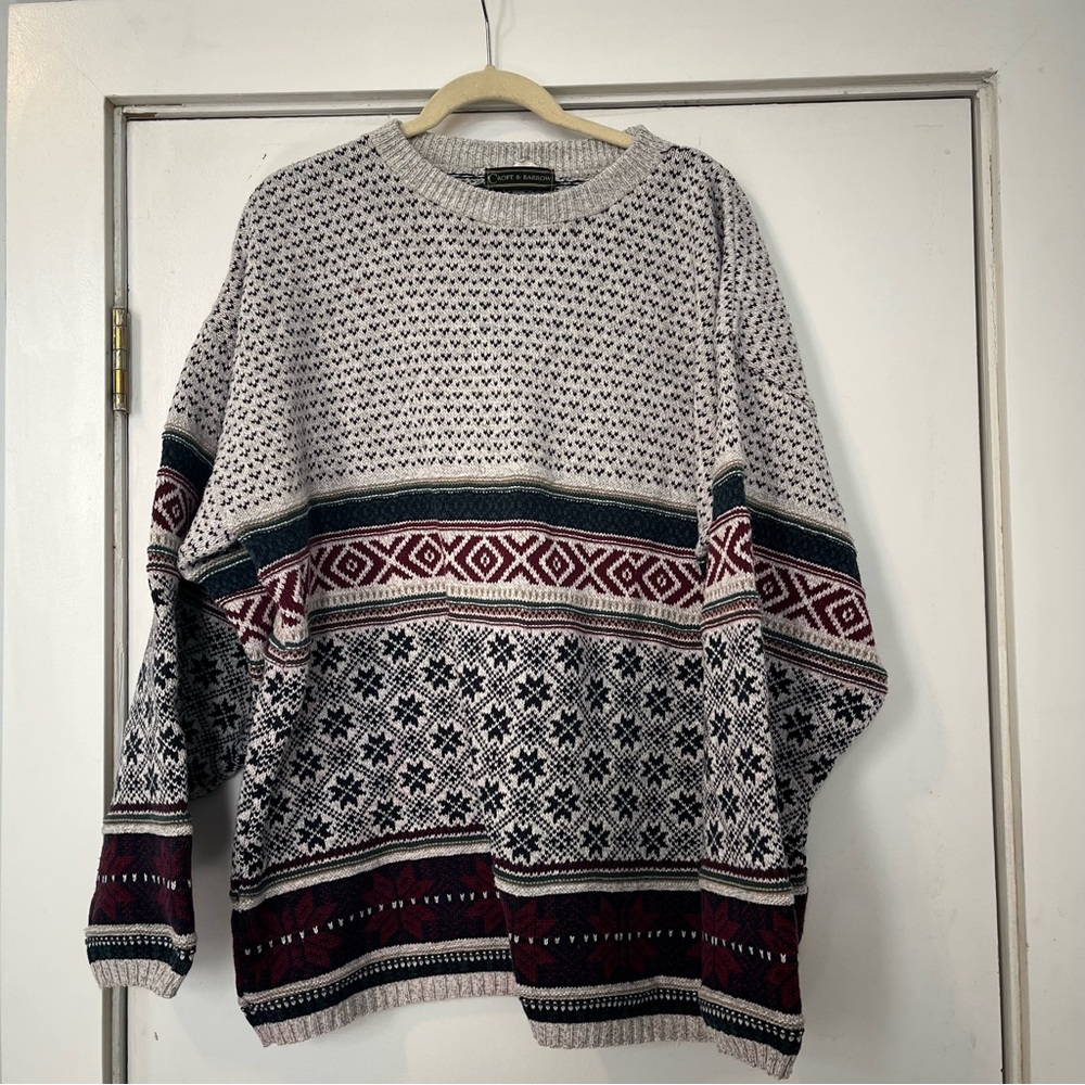 Croft & Barrow Men vintage Knit Sweater Gray Maroon navy blue oversized XL tall